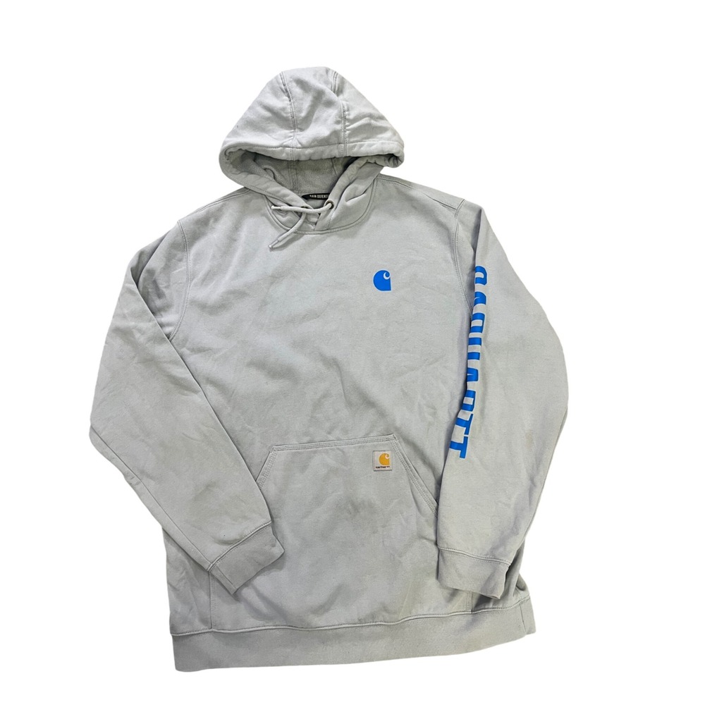 Carhartt Rain Defender Loose Fit Hoodie Mens XL Gray Blue Sleeve Logo Pullover